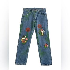 Floral Painted Blue Jeans